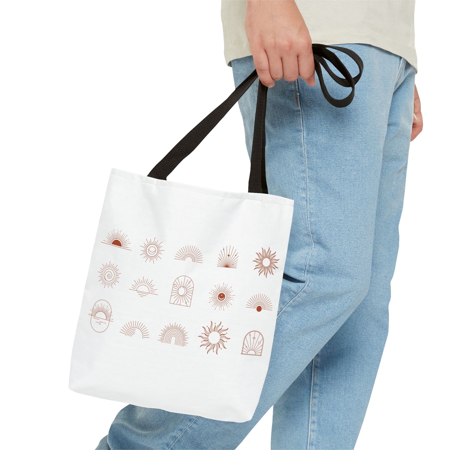 Yoga Sunshine Symbol Tote Bag, Boho Chic Carryall, Eco-Friendly Shopping, Gift for Her, Festival Style Bag