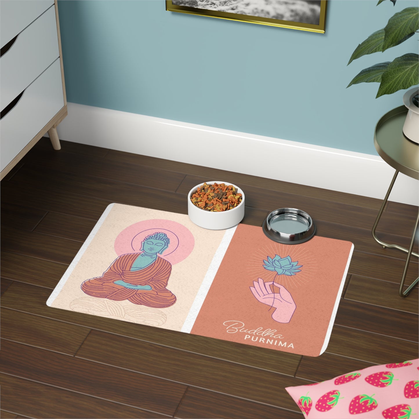Buddha-Inspired Pet Food Mat, Non-Slip Pet Mat, Cat Dog Bowl Mat, Zen Home Decor, Dog Lover Gift, Buddha Purnima Celebration