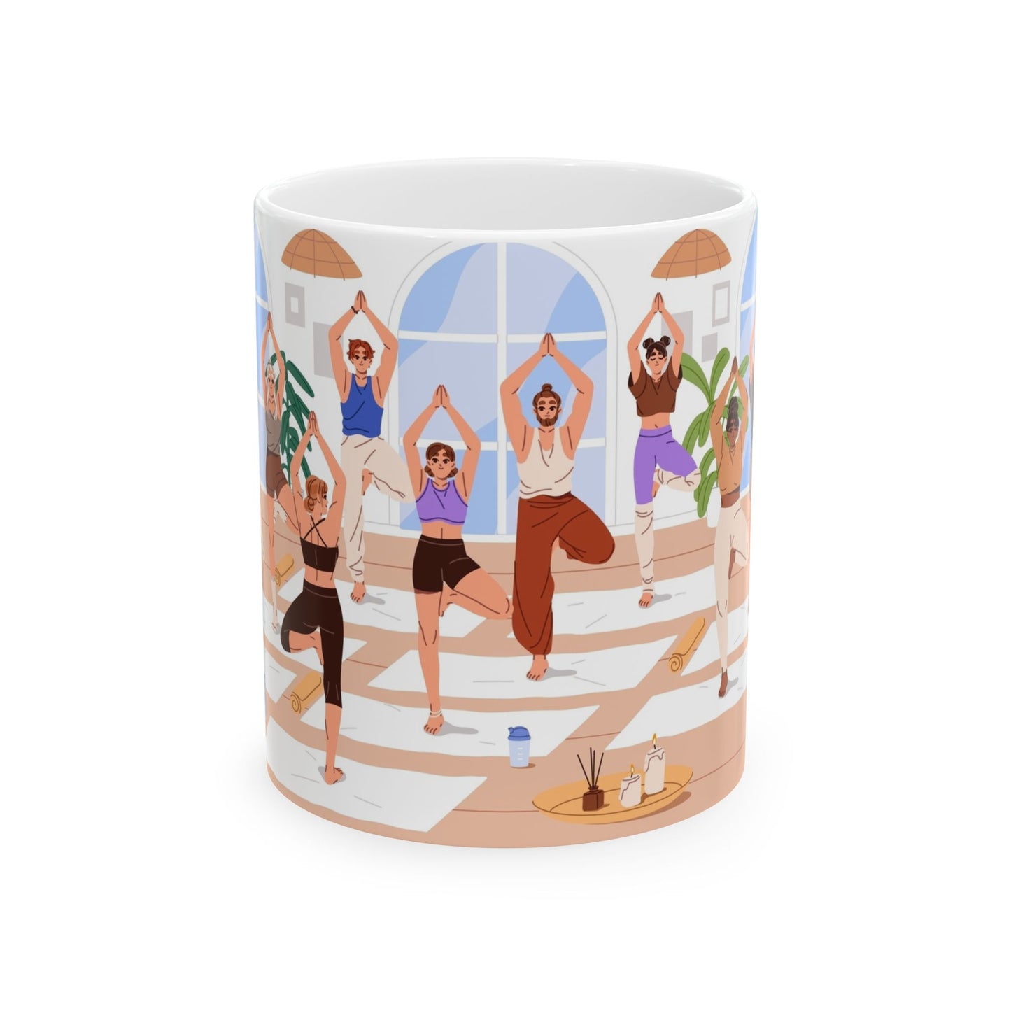 Yoga Studio Ceramic Mug, Relaxation Gift, Plant Lover Mug, Meditation Cup, Cozy Home Decor, Wellness Coffee Mug