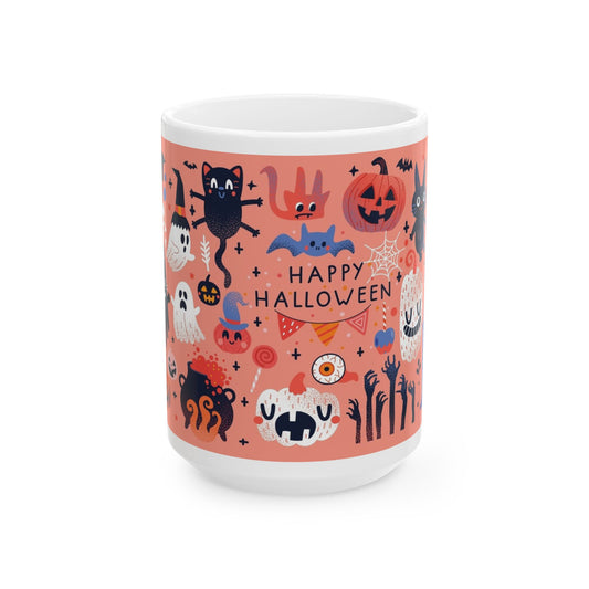 Halloween-Inspired Ceramic Mug, Cute Halloween Mug, Spooky Coffee Cup, Festive Drinkware, Trick-or-Treat Mug