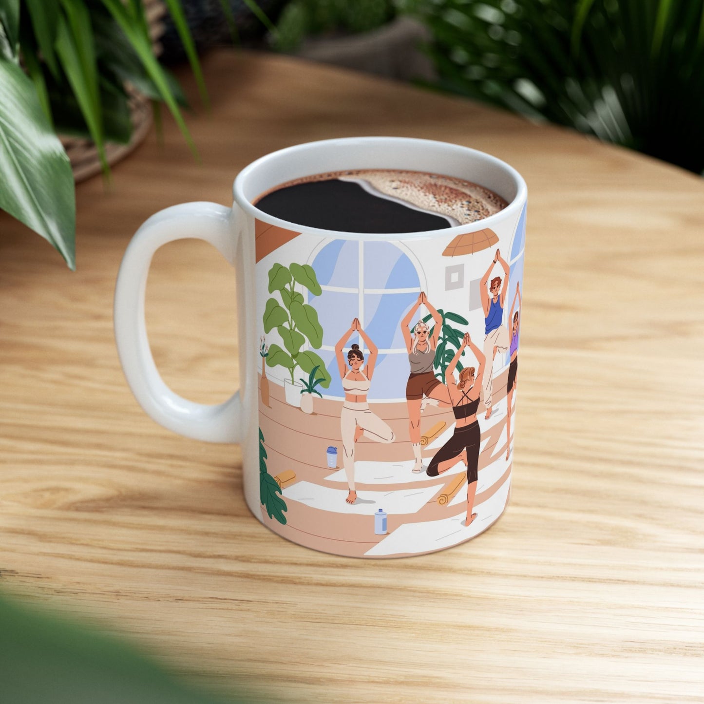Yoga Studio Ceramic Mug, Relaxation Gift, Plant Lover Mug, Meditation Cup, Cozy Home Decor, Wellness Coffee Mug