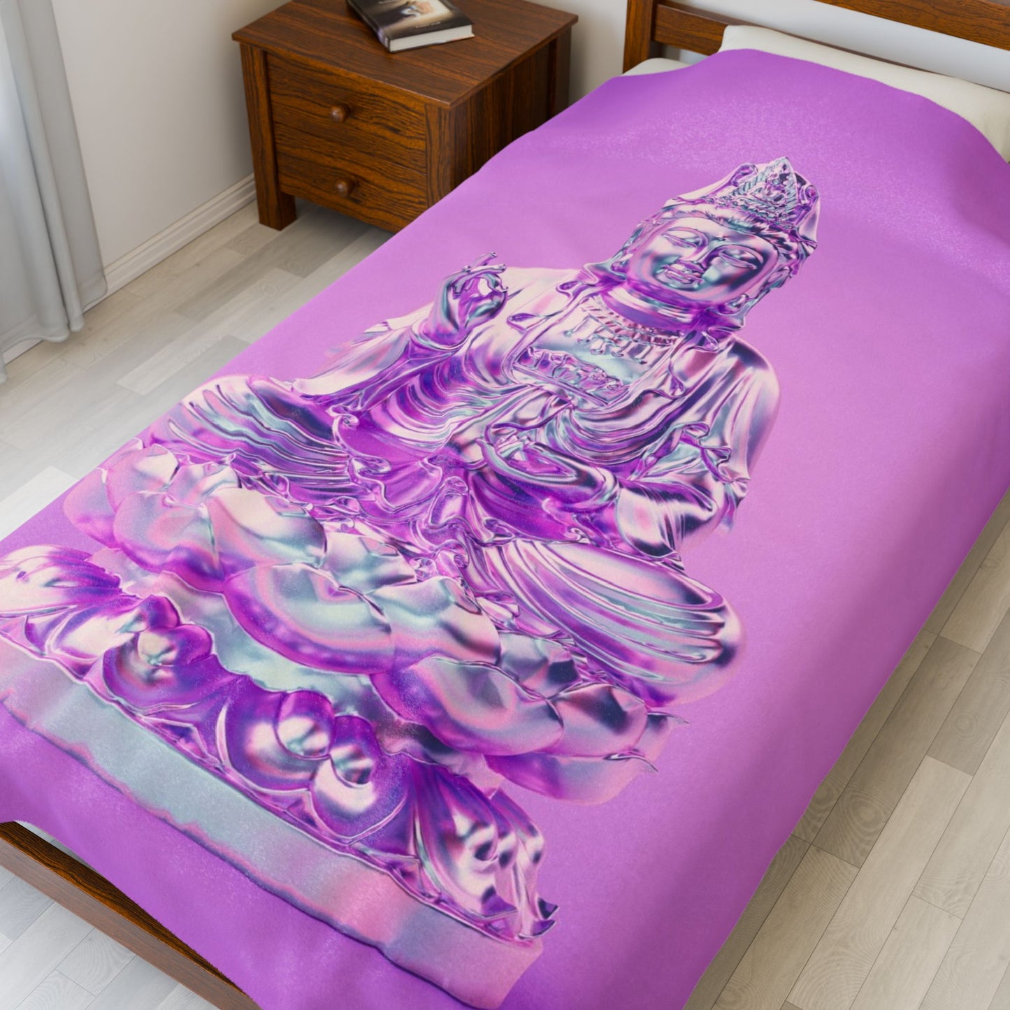 Serene Buddha Plush Blanket | Cozy Throw for Meditation, Spiritual Gifting, Zen Decor, Living Room Comfort, Purple Velvet