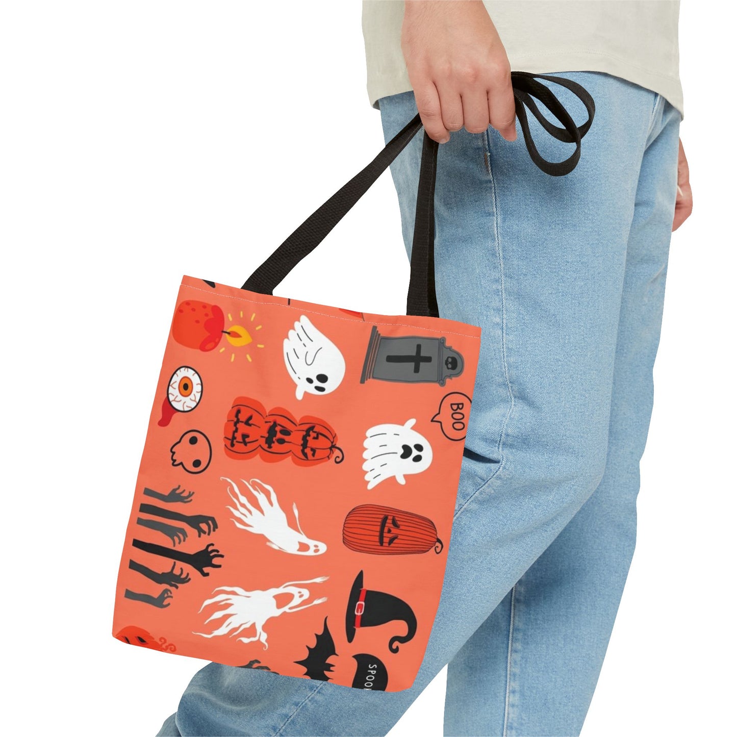 Halloween Spirit Tote Bag, Spooky Shopping Bag, Fall Accessory, Ghosts and Bats Tote, Trick or Treat Bag, Festival Style