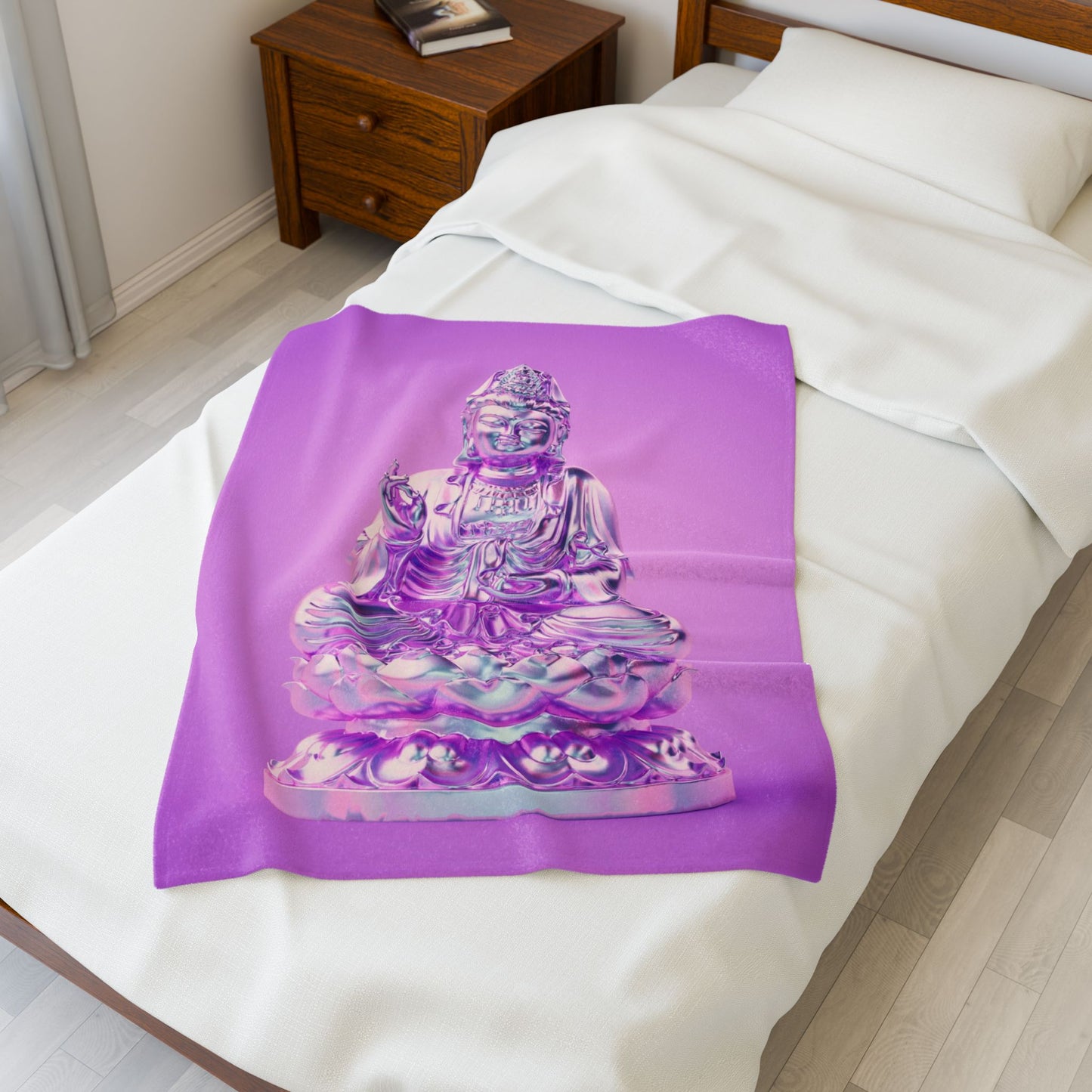 Serene Buddha Plush Blanket | Cozy Throw for Meditation, Spiritual Gifting, Zen Decor, Living Room Comfort, Purple Velvet