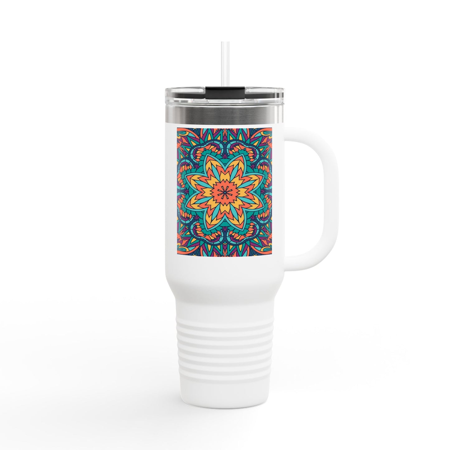 Colorful Mandala Insulated Travel Mug, 40oz - Perfect for Coffee Lovers, On-the-Go Hydration, Gifts, and Celebrations