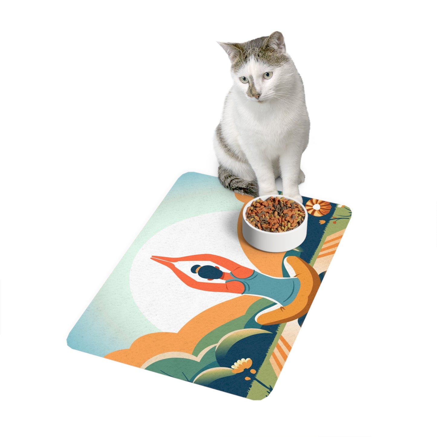 Serene Pet Food Mat, Inspirational Animal Feeding Mat, Yoga Decor, Pet Lover Gift, Modern Cat/Dog Bowl Mat