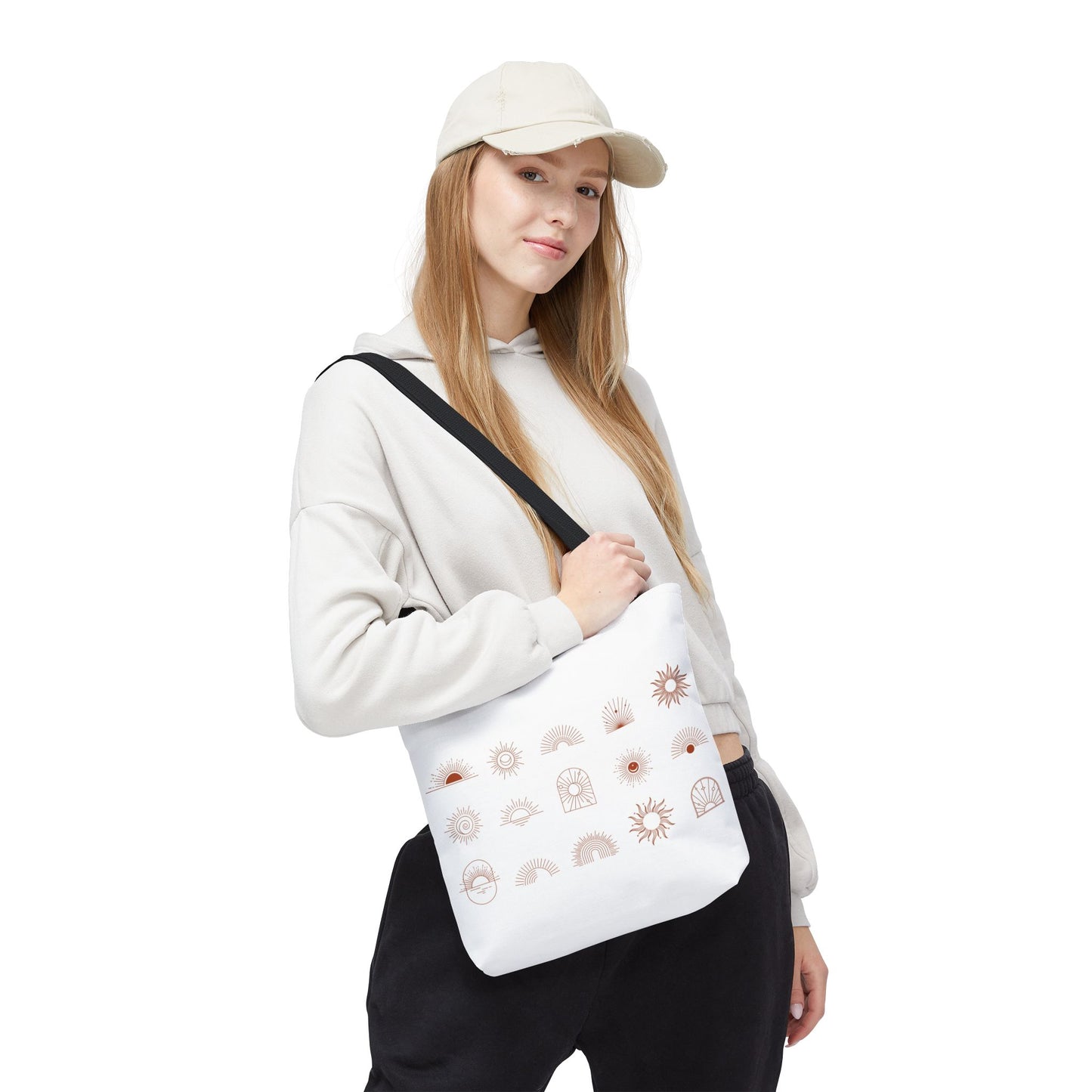 Yoga Sunshine Symbol Tote Bag, Boho Chic Carryall, Eco-Friendly Shopping, Gift for Her, Festival Style Bag