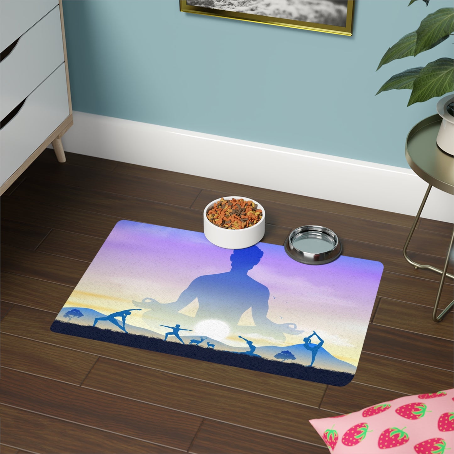 Meditation Pet Food Mat, Yoga Dog Feeding Mat, Cat Water Tray, Zen Pet Place Mat, Mindful Pet Accessory, Home Decor for Pets