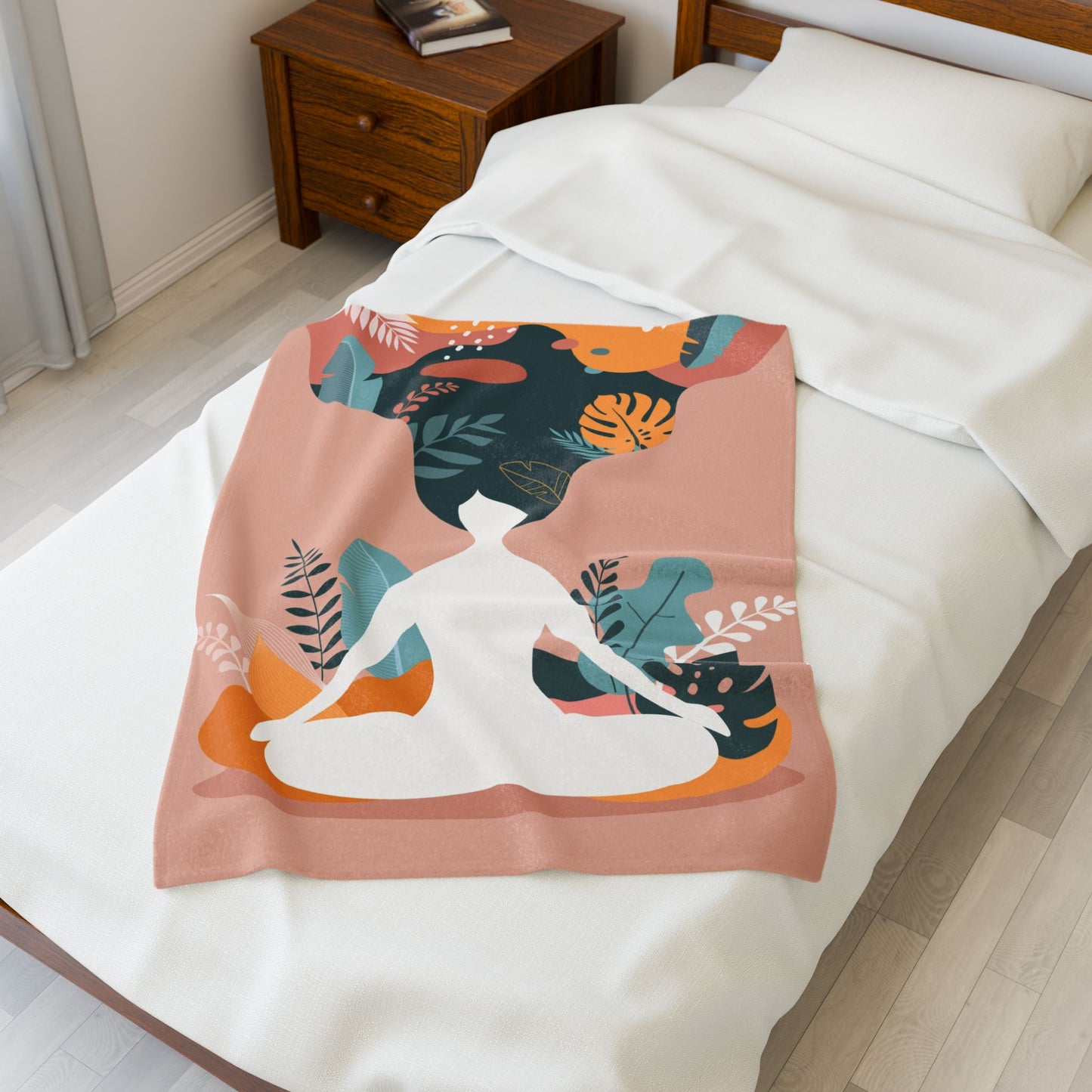 Yoga Meditative Vibes Velveteen Plush Blanket | Cozy Throws for Mindfulness, Home Decor, Relaxation