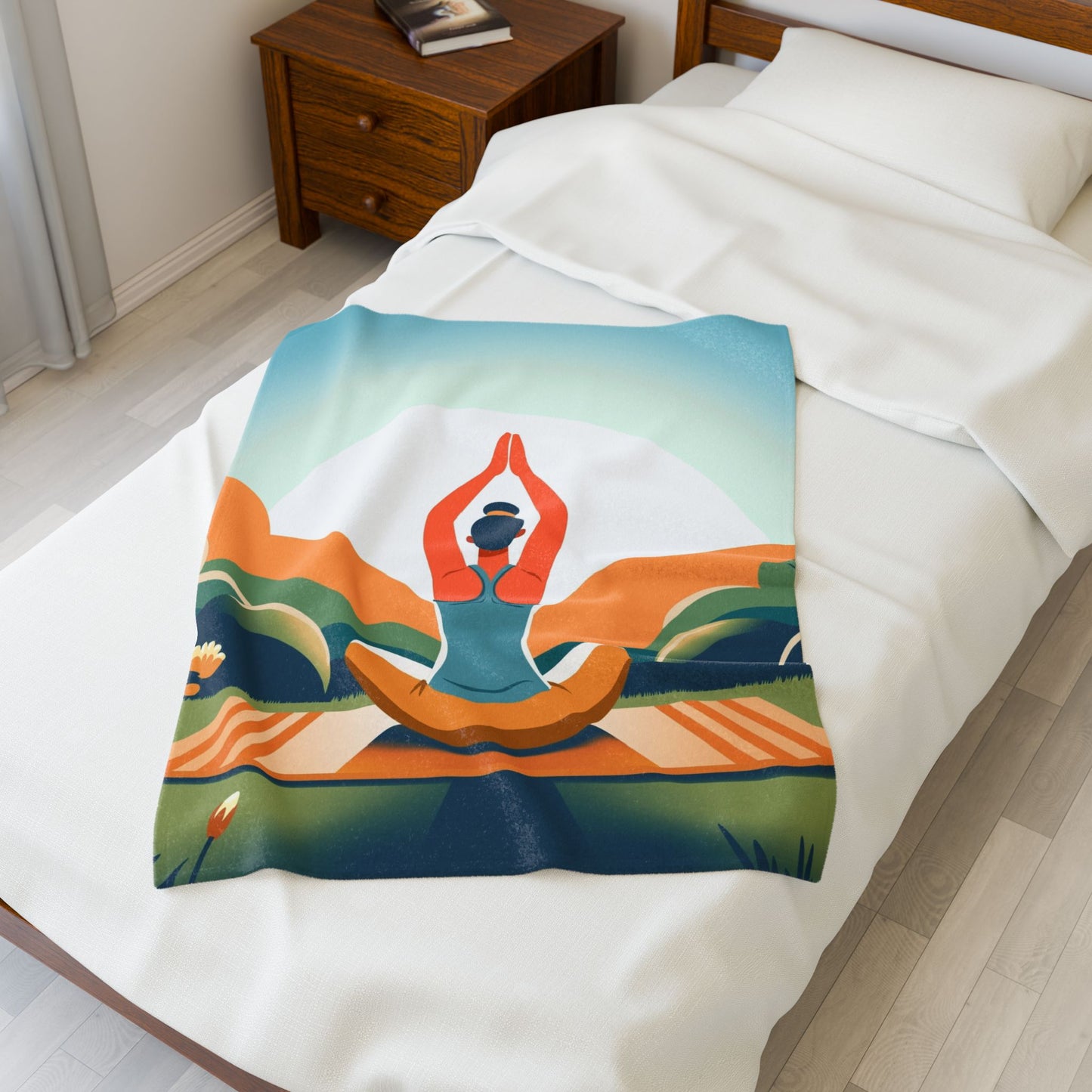 Serene Meditation Velveteen Plush Blanket, Cozy Throw for Mindfulness, Yoga Decor, Self-Care Gift, Relaxation Blanket