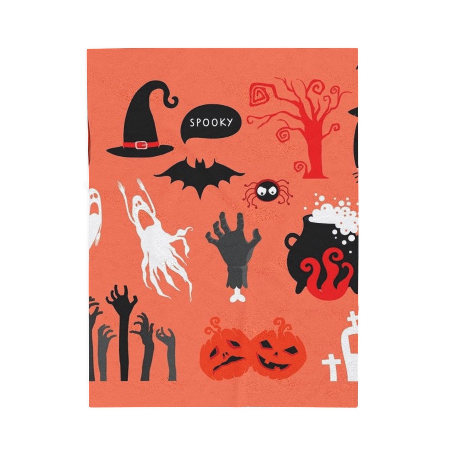 Spooky Halloween Velveteen Plush Blanket, Cozy Throw Blanket, Fall Decor, Halloween Gift, Ghosts & Ghouls Design
