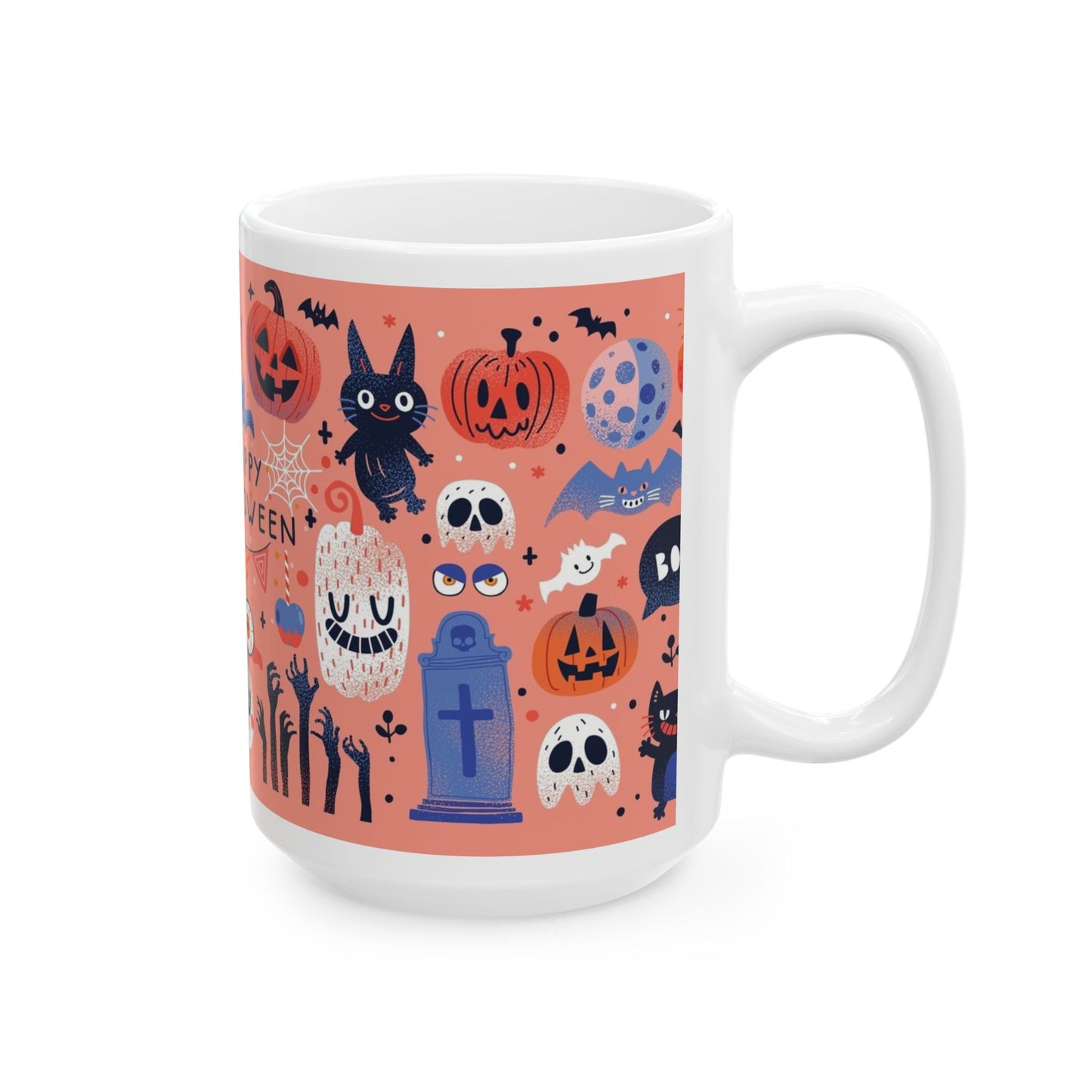 Halloween-Inspired Ceramic Mug, Cute Halloween Mug, Spooky Coffee Cup, Festive Drinkware, Trick-or-Treat Mug