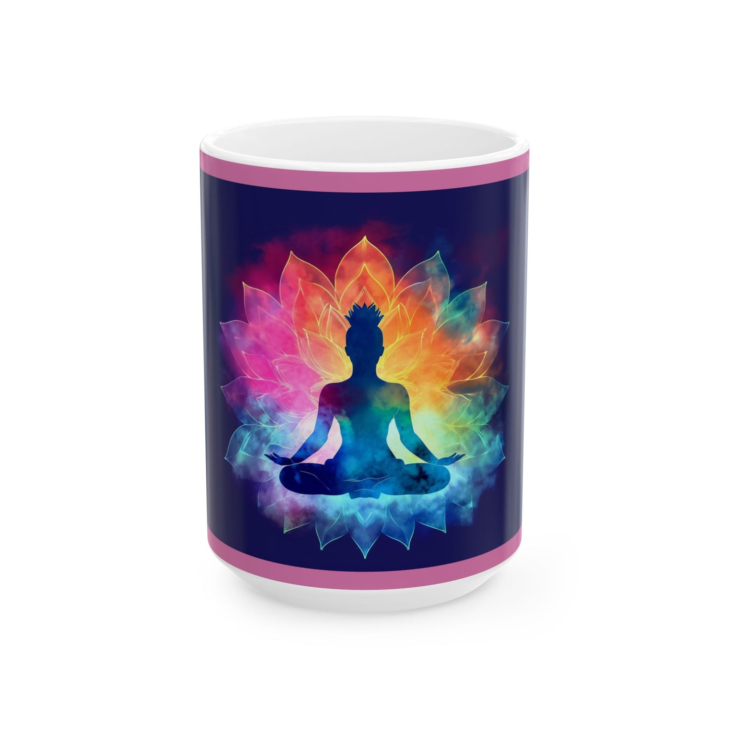 Meditation Ceramic Mug, Colorful Buddha Mug, Yoga Gift, Mindfulness Mug, Inspirational Drinkware, Spiritual Gift, Chakra Mug