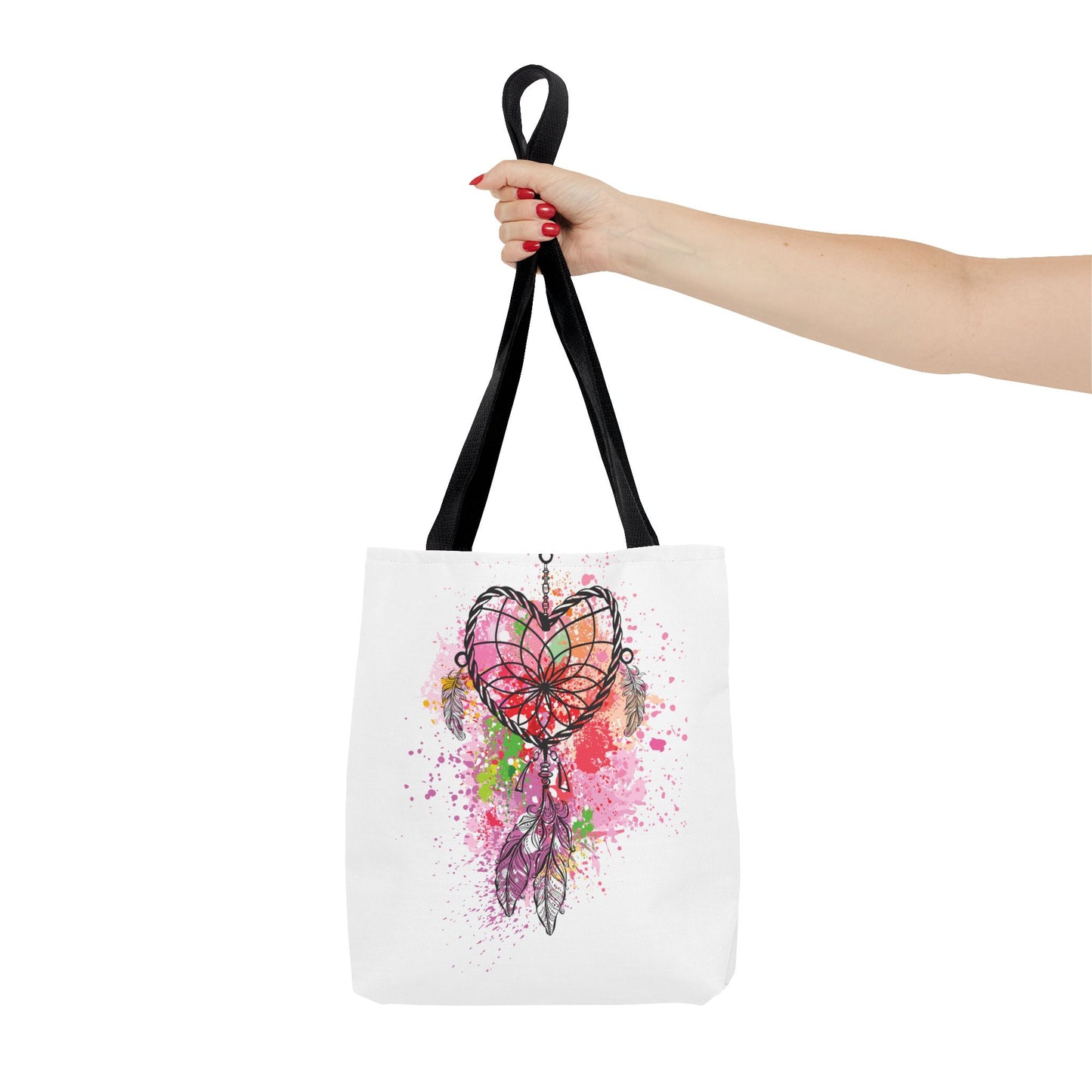 Dreamcatcher Tote Bag, Bohemian Style Bag, Heart Design Canvas Tote, Unique Gift for Her, Eco-Friendly Shopping Bag, Festival Accessory