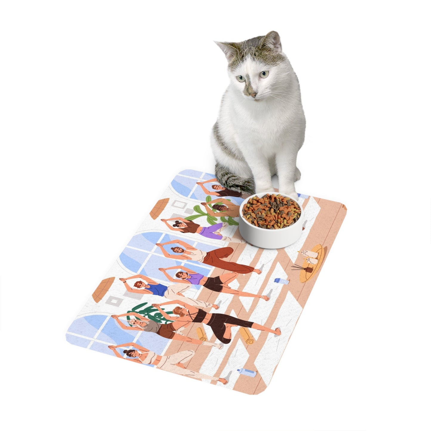 Yoga-Inspired Pet Food Mat | Stylish Feeding Station for Dogs & Cats, Non-Slip, Floor Protector, Gifts for Pet Lovers