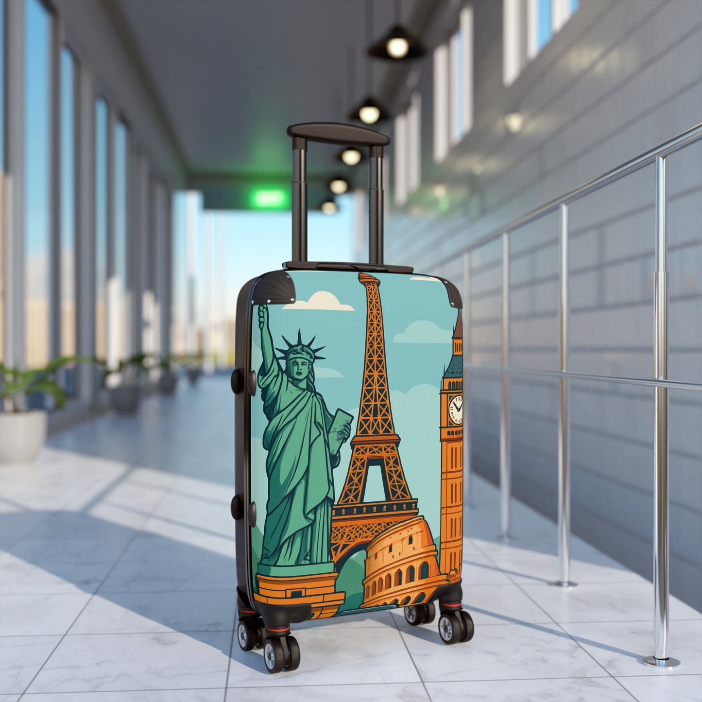 Travel Suitcase with Iconic Landmarks Design - Perfect for Travel Enthusiasts