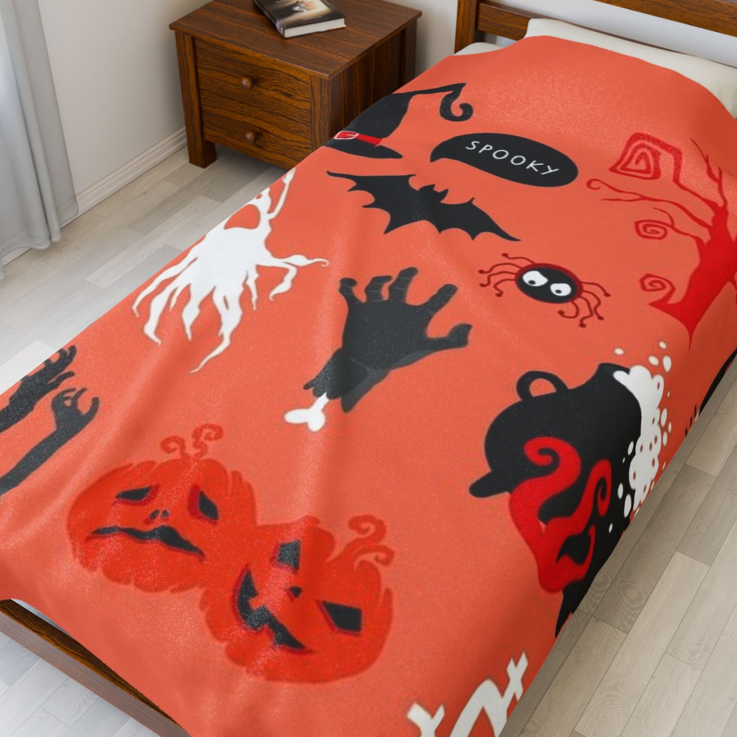 Spooky Halloween Velveteen Plush Blanket, Cozy Throw Blanket, Fall Decor, Halloween Gift, Ghosts & Ghouls Design