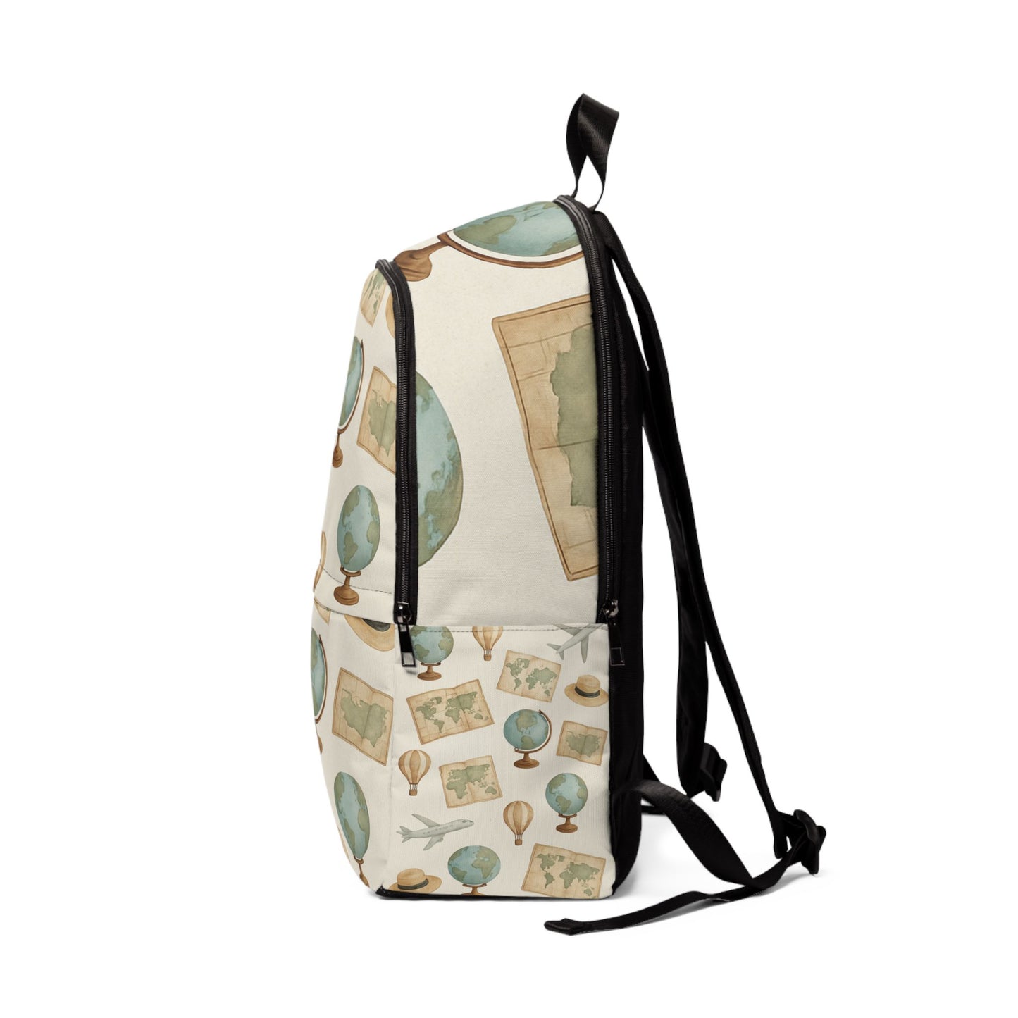 Adventure-Themed Unisex Fabric Backpack with World Map Design