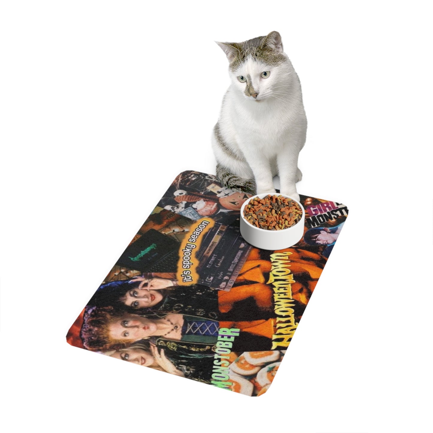 Halloween Themed Pet Food Mat, Spooky Season Feeding Mat, Cute Dog Bowl Mat, Cat Feeding Station, Holiday Decor for Pets