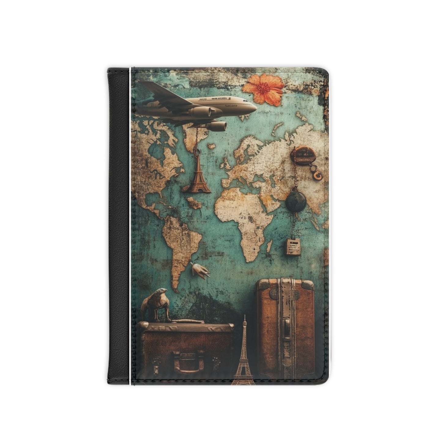 Vintage Travel Passport Cover - World Map Design