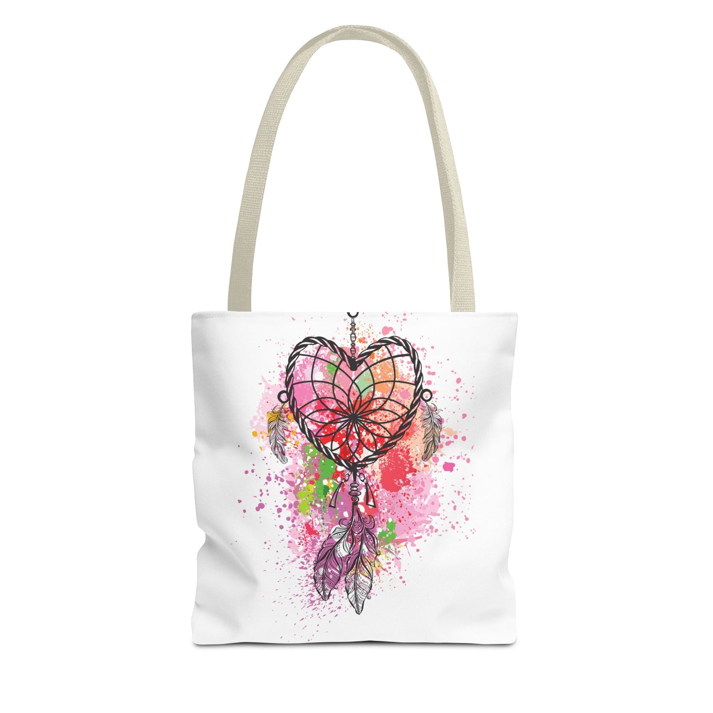Dreamcatcher Tote Bag, Bohemian Style Bag, Heart Design Canvas Tote, Unique Gift for Her, Eco-Friendly Shopping Bag, Festival Accessory