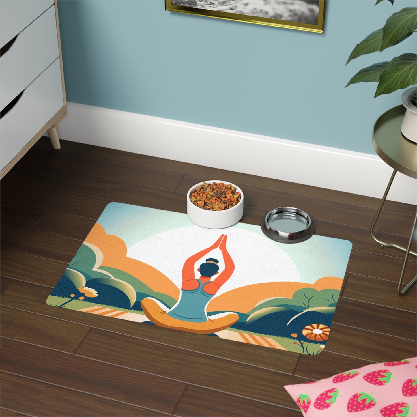 Serene Pet Food Mat, Inspirational Animal Feeding Mat, Yoga Decor, Pet Lover Gift, Modern Cat/Dog Bowl Mat
