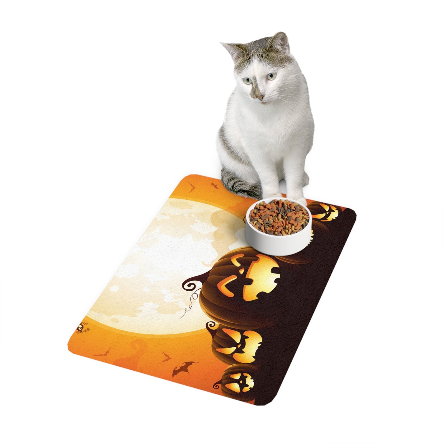 Halloween Pet Food Mat - Fun Cat & Pumpkin Design, Pet Feeding Station, Fall Décor, Dog & Cat Lovers Gift, Halloween Decorations