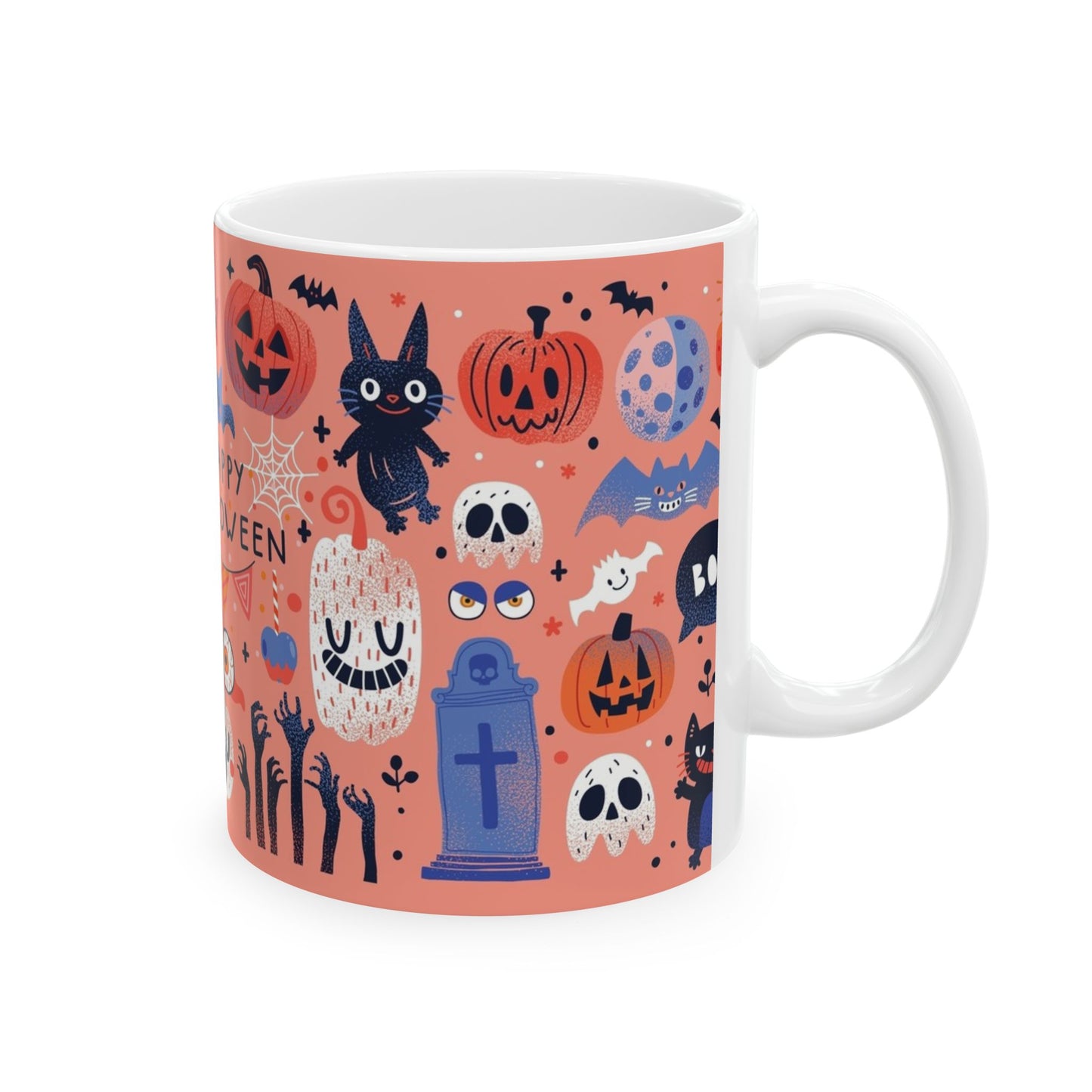 Halloween-Inspired Ceramic Mug, Cute Halloween Mug, Spooky Coffee Cup, Festive Drinkware, Trick-or-Treat Mug