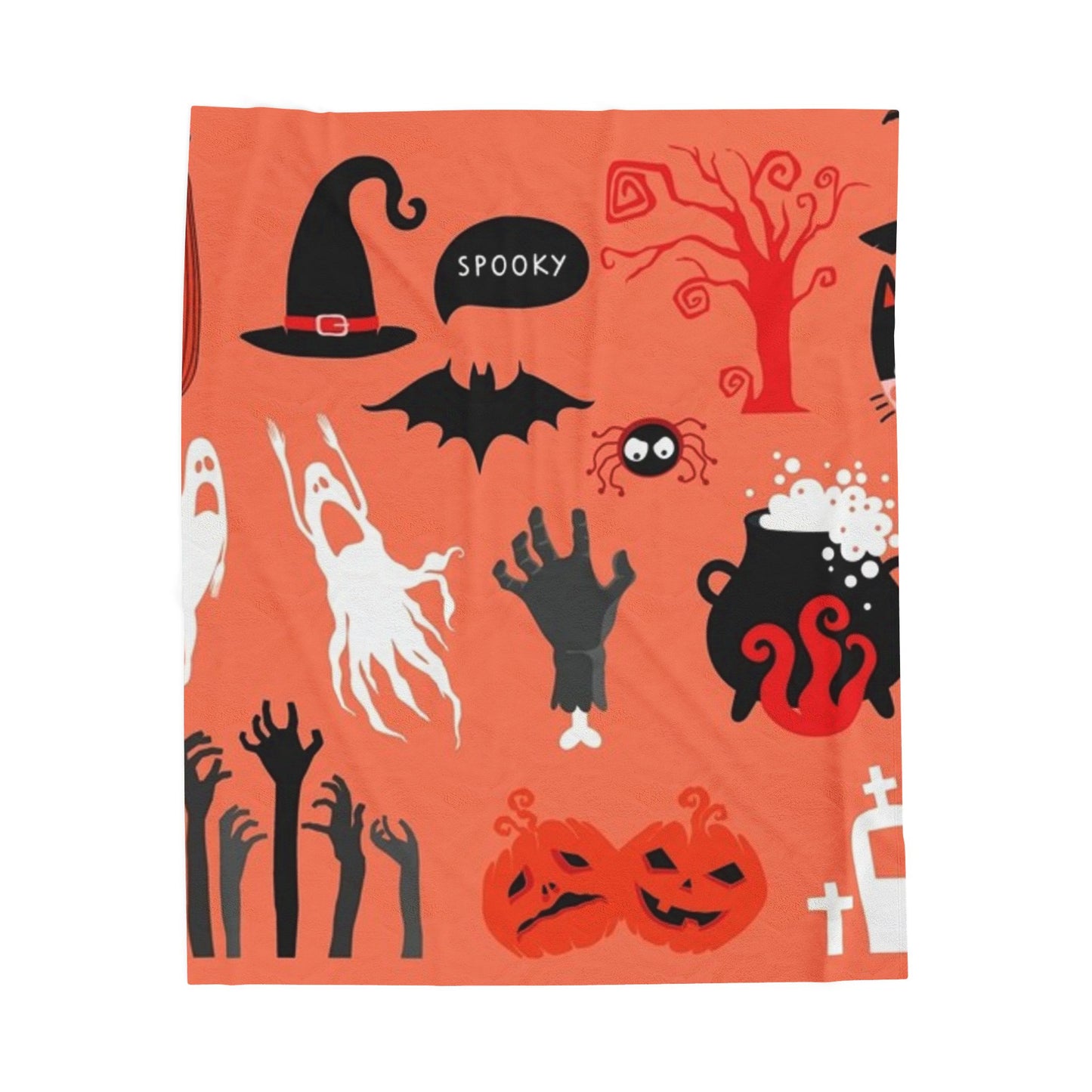 Spooky Halloween Velveteen Plush Blanket, Cozy Throw Blanket, Fall Decor, Halloween Gift, Ghosts & Ghouls Design