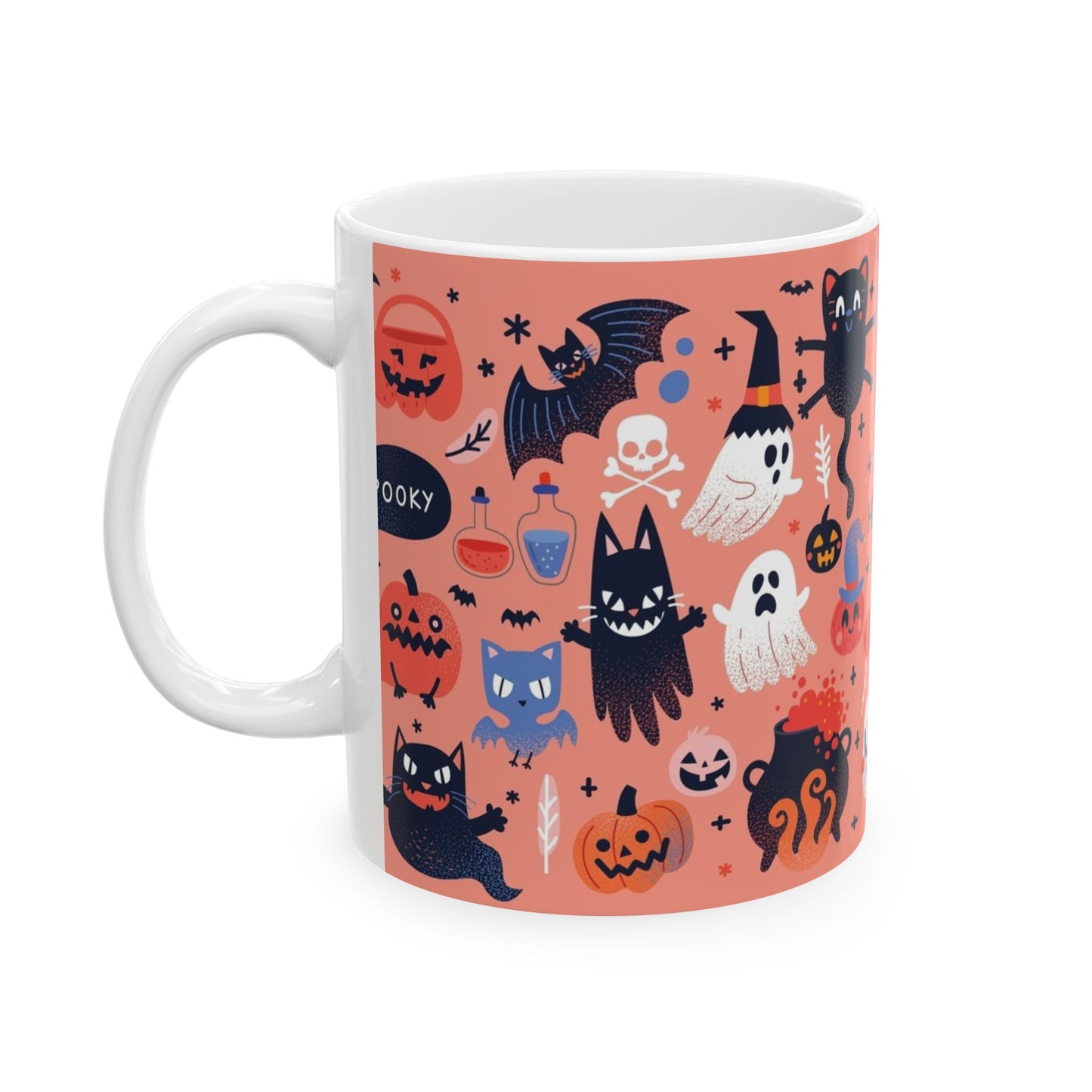 Halloween-Inspired Ceramic Mug, Cute Halloween Mug, Spooky Coffee Cup, Festive Drinkware, Trick-or-Treat Mug