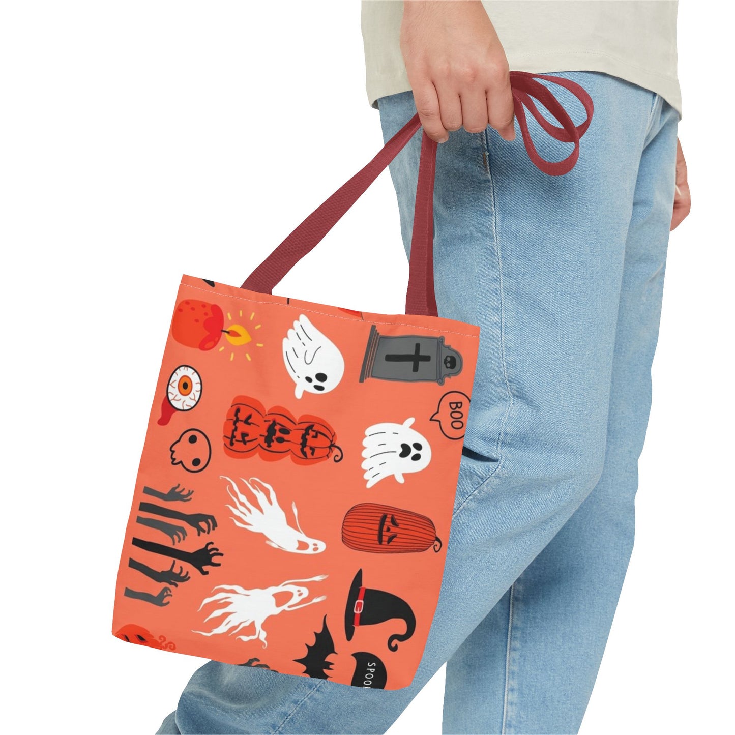 Halloween Spirit Tote Bag, Spooky Shopping Bag, Fall Accessory, Ghosts and Bats Tote, Trick or Treat Bag, Festival Style