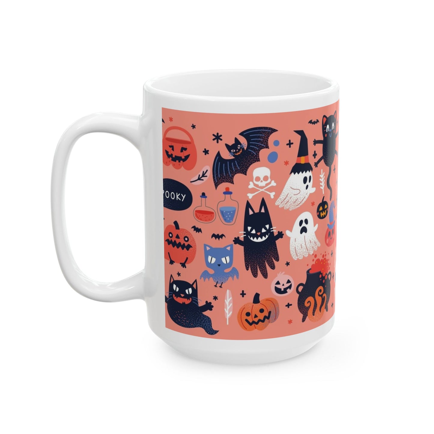 Halloween-Inspired Ceramic Mug, Cute Halloween Mug, Spooky Coffee Cup, Festive Drinkware, Trick-or-Treat Mug