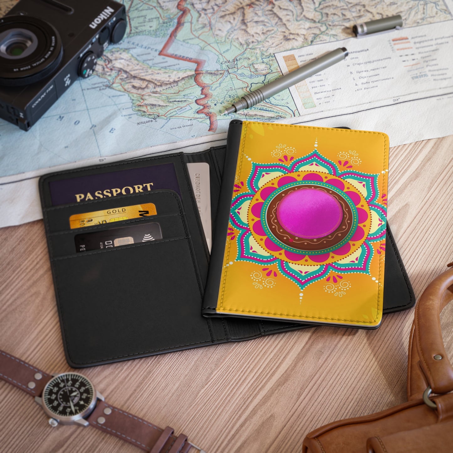 Colorful Mandala Passport Cover, Travel Accessories, Unique Gift, Boho Style, Vacation Essentials, Wanderlust Journal
