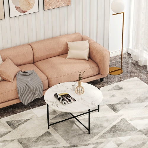 Modern Nesting Coffee Table Black Color Frame Marble Top 32”