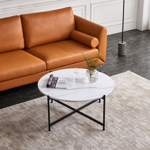 Modern Nesting Coffee Table Black Color Frame Marble Top 32”