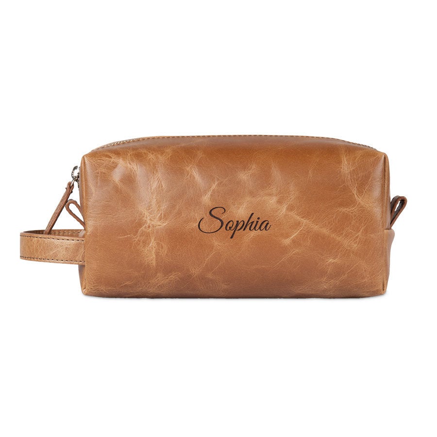 Engraved Leather Make Up Bag