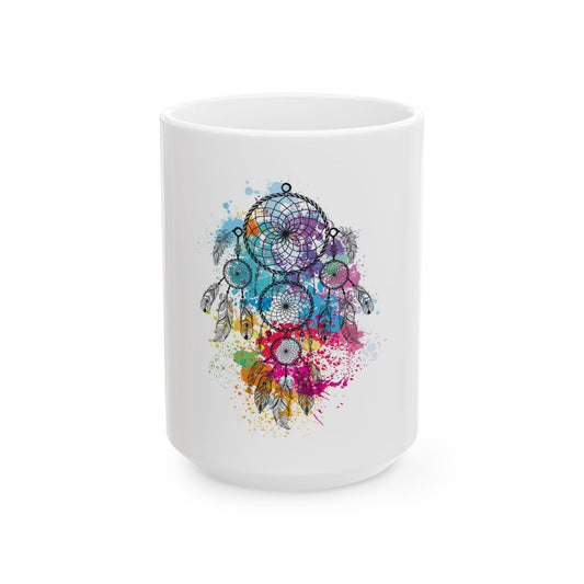 Dreamcatcher Ceramic Mug - Colorful Dreamcatcher Coffee Cup, Boho Mug for Tea Lovers, Gift for Her, Unique Home Decor