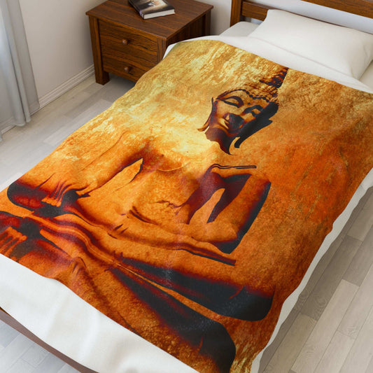 Buddha Zen Velveteen Plush Blanket | Cozy Meditation Throw, Spiritual Gift for Yoga Lovers, Home Decor, Relaxation, Mindfulness