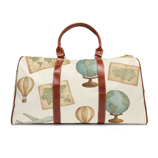 Vintage Travel Waterproof Bag - Globe and Map Design for Adventurers