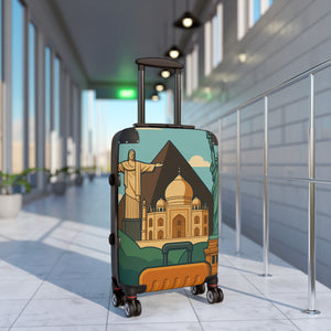 Travel Vibes Suitcase - Globetrotting Design with Landmarks