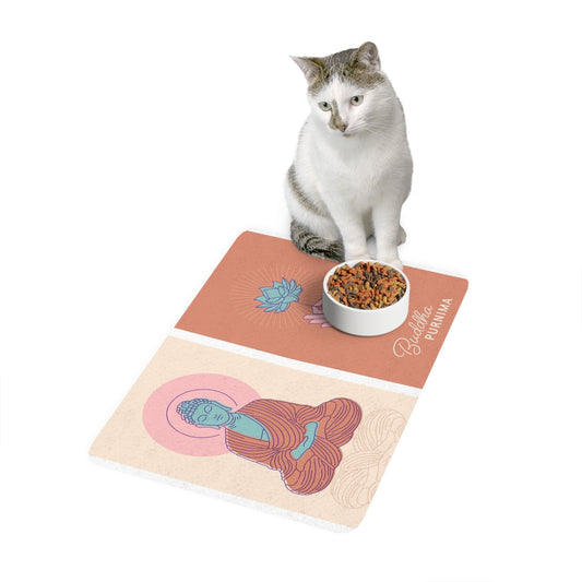 Buddha-Inspired Pet Food Mat, Non-Slip Pet Mat, Cat Dog Bowl Mat, Zen Home Decor, Dog Lover Gift, Buddha Purnima Celebration