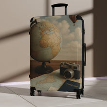 Load image into Gallery viewer, Vintage Travel Suitcase with Globe Design