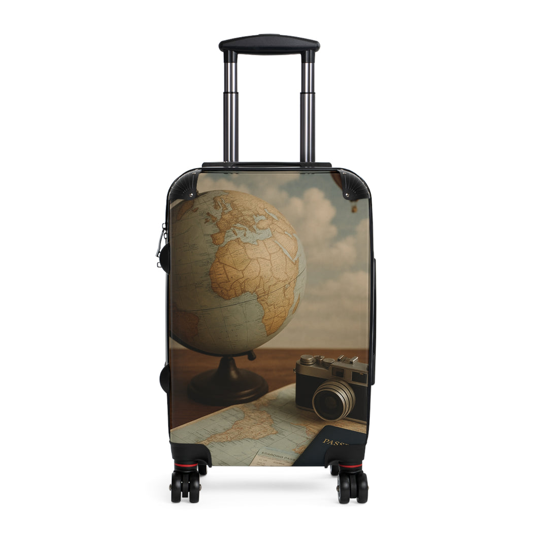 Vintage Travel Suitcase with Globe Design