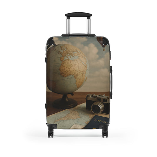 Vintage Travel Suitcase with Globe Design