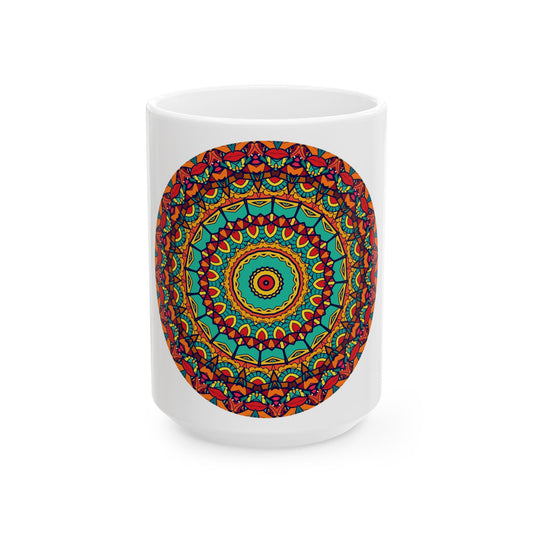 Vibrant Mandala Ceramic Mug - Colorful Drinkware, Perfect for Tea & Coffee Lovers, Bohemian Gift, Home Decor, Relaxation, Art Lover's Item