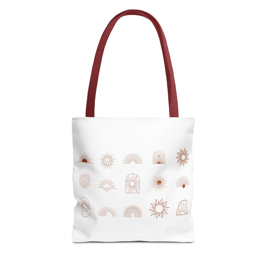 Yoga Sunshine Symbol Tote Bag, Boho Chic Carryall, Eco-Friendly Shopping, Gift for Her, Festival Style Bag