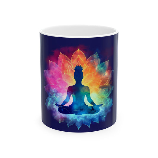 Meditation Ceramic Mug, Colorful Buddha Mug, Yoga Gift, Mindfulness Mug, Inspirational Drinkware, Spiritual Gift, Chakra Mug