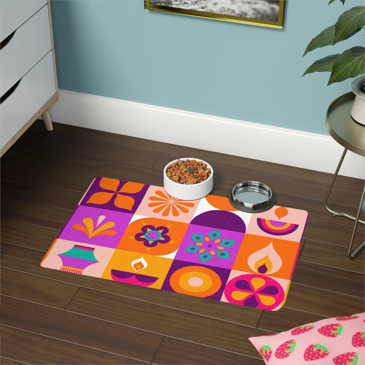Mandala Vibrant Pet Food Mat, Colorful Dog Bowl Mat, Cat Feeding Mat, Fun Pet Decor, Non-Slip Pet Accessories