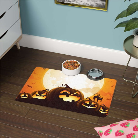Halloween Pet Food Mat - Fun Cat & Pumpkin Design, Pet Feeding Station, Fall Décor, Dog & Cat Lovers Gift, Halloween Decorations