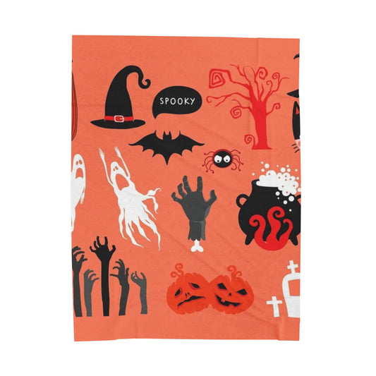 Spooky Halloween Velveteen Plush Blanket, Cozy Throw Blanket, Fall Decor, Halloween Gift, Ghosts & Ghouls Design